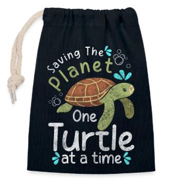 Turtles Cute Environmentalist - Closable cotton gift bag (14x20cm) - navy - Front
