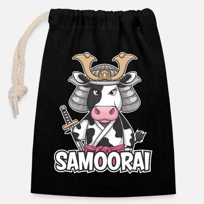 Samoorai: The Warrior Cow - Closable cotton gift bag (14x20cm) - black