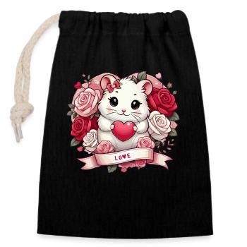 Romantic hamster with roses - Closable cotton gift bag (14x20cm) - black - Front