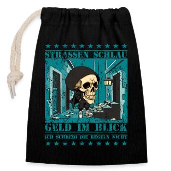 Straßen Skull - Verschließbarer Geschenkbeutel aus Baumwolle (14x20cm) - Schwarz - Vorne