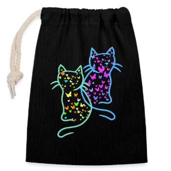 Printemps Été Chats Chat Papillons - Sac cadeau en coton avec cordon (14 x 20 cm) - noir - Devant