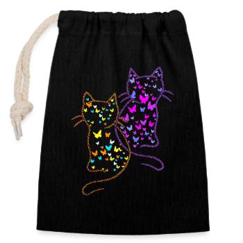 80s 90s Cats Cat Butterflies Insects - Closable cotton gift bag (14x20cm) - black - Front