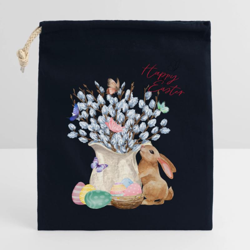 Happy Easter - Willow with Easter Eggs Closable cotton gift bag (14x20cm)