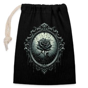 Rose mit zerbrochenem Spiegel - Gothic - Verschließbarer Geschenkbeutel aus Baumwolle (14x20cm) - Schwarz - Vorne