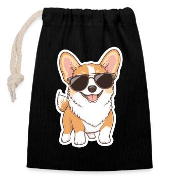 Cool Corgi - Autocollant de chien drôle - Sac cadeau en coton avec cordon (14 x 20 cm) - noir - Devant