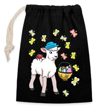Années 80 Pâques Mouton Mouton Oeufs de Pâques Agneau Enfants - Sac cadeau en coton avec cordon (14 x 20 cm) - noir - Devant
