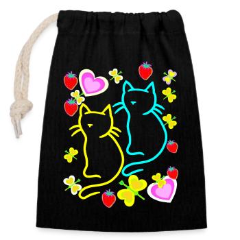 Enfants Enfant Tout-petits Été Rétro Chats des années 80 - Sac cadeau en coton avec cordon (14 x 20 cm) - noir - Devant