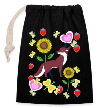 80s 90s Fox Foxes Retro Kids Summertime - Closable cotton gift bag (14x20cm) - black - Front