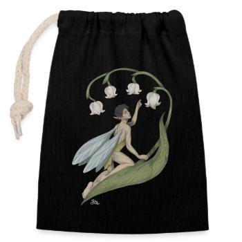 Pixie with lily of the valley - Closable cotton gift bag (14x20cm) - black - Front