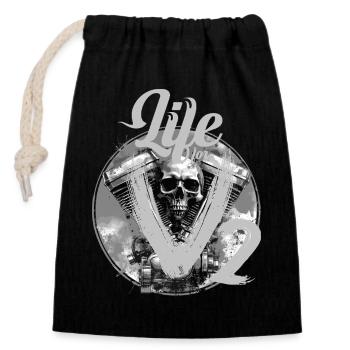 Conception du crâne de moto V-Twin - Sac cadeau en coton avec cordon (14 x 20 cm) - noir - Devant