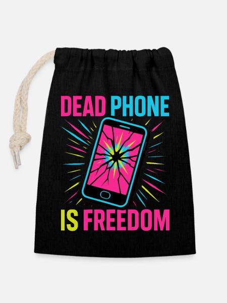 Dead Phone is Freedom - Verschließbarer Geschenkbeutel aus Baumwolle (14x20cm) - Schwarz