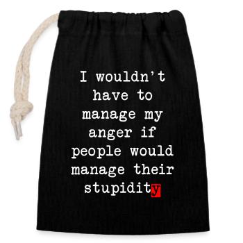 Aggressionsbewältigung – Humorvolles Statement - Verschließbarer Geschenkbeutel aus Baumwolle (14x20cm) - Schwarz - Vorne