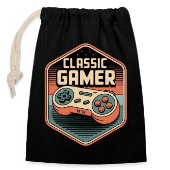 Classic Gamer Retro Controller Badge - Verschließbarer Geschenkbeutel aus Baumwolle (14x20cm) - Schwarz - Vorne