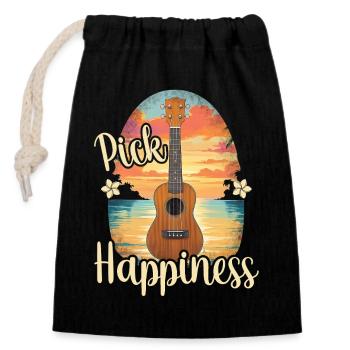 Pick Happiness! Ukulele Sunset - Verschließbarer Geschenkbeutel aus Baumwolle (14x20cm) - Schwarz - Vorne