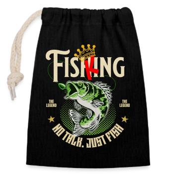 Fish King Angler Design - Verschließbarer Geschenkbeutel aus Baumwolle (14x20cm) - Schwarz - Vorne