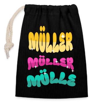 Nom de famille Müller - Sac cadeau en coton avec cordon (14 x 20 cm) - noir - Devant