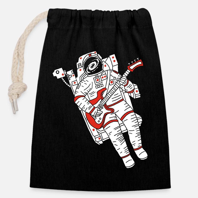 Astronautengitarrist - Verschließbarer Geschenkbeutel aus Baumwolle (14x20cm) - Schwarz