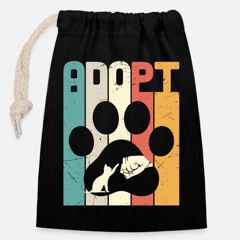 Adopt Cat - Closable cotton gift bag (14x20cm) - black