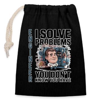 Engineer - For dark background - Closable cotton gift bag (14x20cm) - black - Front