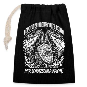 Double attack on the account - Closable cotton gift bag (14x20cm) - black - Front
