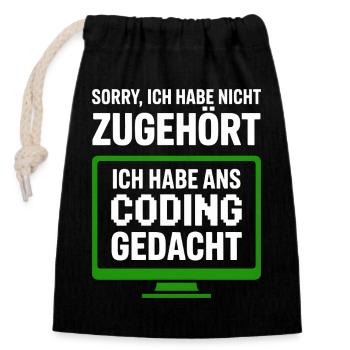 Sorry, didn't listen to coding thought - Closable cotton gift bag (14x20cm) - black - Front