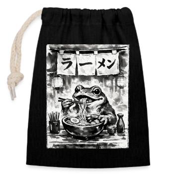 Ramen Nudeln Frosch Sumi-e Tuschezeichnung - Verschließbarer Geschenkbeutel aus Baumwolle (14x20cm) - Schwarz - Vorne