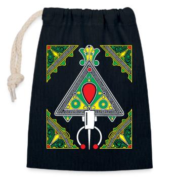 Bijoux de Kabylie Emblème Triangulaire Coloré  - Sac cadeau en coton avec cordon (14 x 20 cm) - bleu marine - Devant