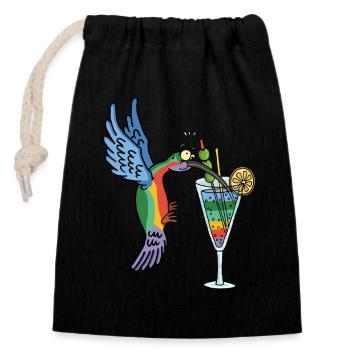 Oiseau-mouche et cocktail - Sac cadeau en coton avec cordon (14 x 20 cm) - noir - Devant