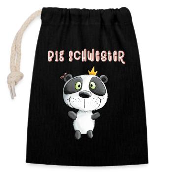 Grande soeur panda ours princesse - Sac cadeau en coton avec cordon (14 x 20 cm) - noir - Devant