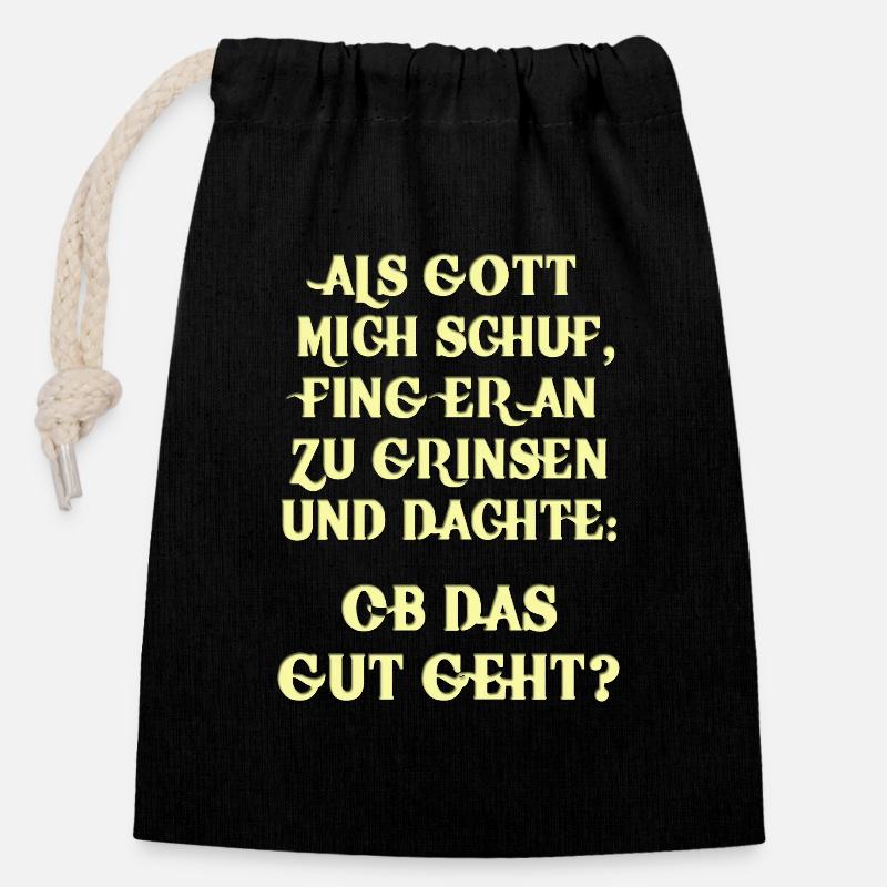 Spruch Gott - Verschließbarer Geschenkbeutel aus Baumwolle (14x20cm) - Schwarz