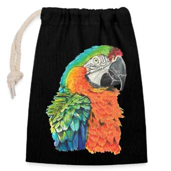 Papagei Ara macaw Paradiesvogel - Verschließbarer Geschenkbeutel aus Baumwolle (14x20cm) - Schwarz - Vorne