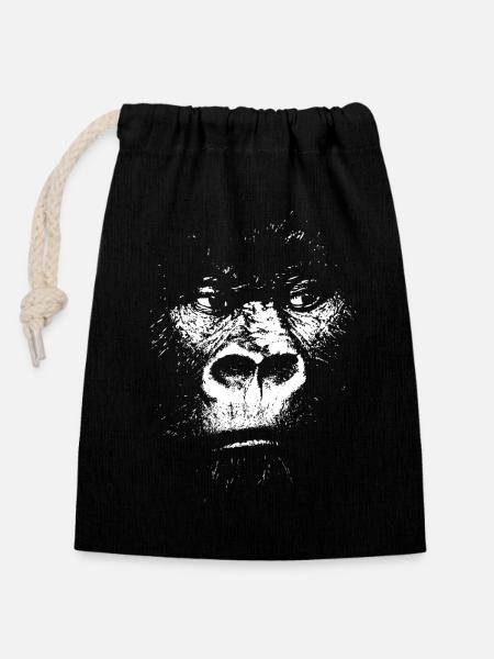 Expressionistische Affe Illustration, Gorilla - Verschließbarer Geschenkbeutel aus Baumwolle (14x20cm) - Schwarz