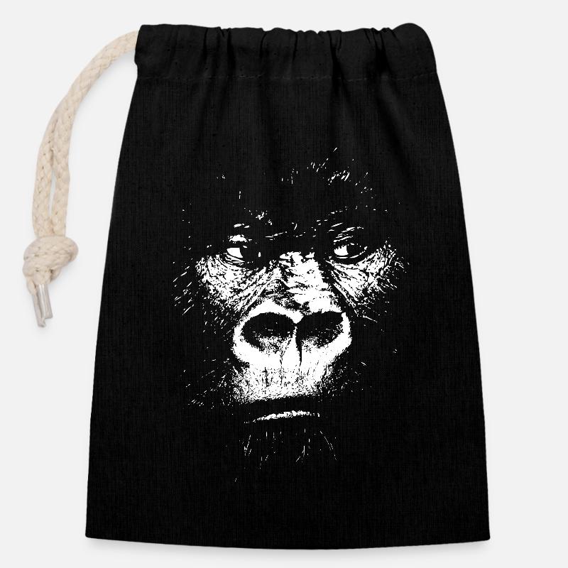Illustration de singe expressionniste, gorille - Sac cadeau en coton avec cordon (14 x 20 cm) - noir