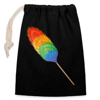 Plumeau aux couleurs vives de l'arc-en-ciel - Sac cadeau en coton avec cordon (14 x 20 cm) - noir - Devant