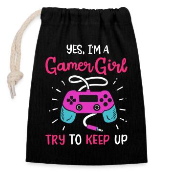 Gamer Girl Gamer Gaming - Sac cadeau en coton avec cordon (14 x 20 cm) - noir - Devant