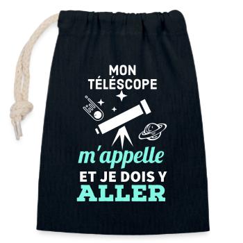 Mon téléscope m' appelle je dois y aller - Sac cadeau en coton avec cordon (14 x 20 cm) - bleu marine - Devant
