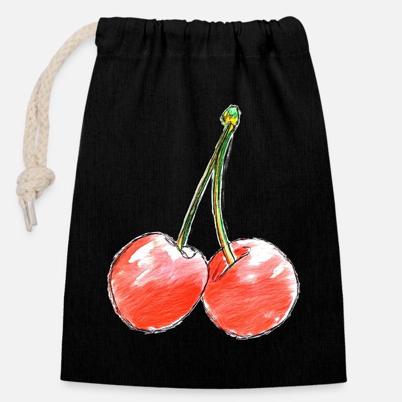Sketch des Deux Cerises Sucrées - Sac cadeau en coton avec cordon (14 x 20 cm) - noir