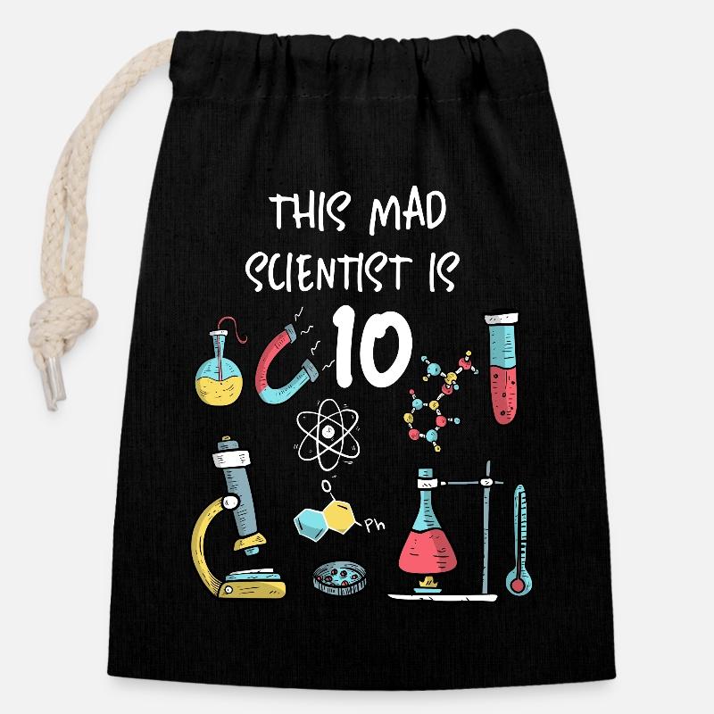 Ce savant fou a 10 ans - Sac cadeau en coton avec cordon (14 x 20 cm) - noir