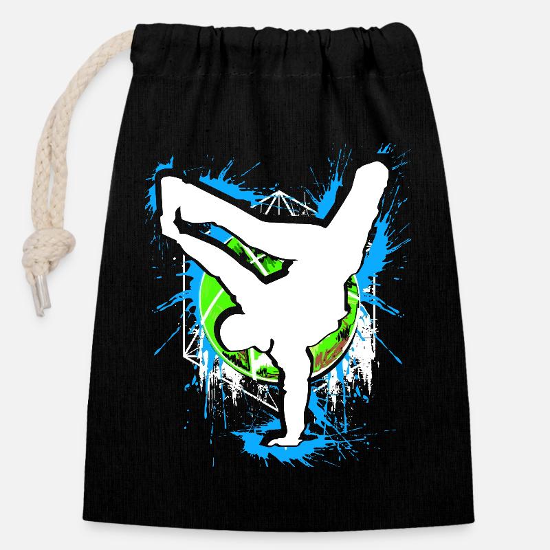 Breakdance - Breakdancer - Breakdancing - BBoy - Sac cadeau en coton avec cordon (14 x 20 cm) - noir