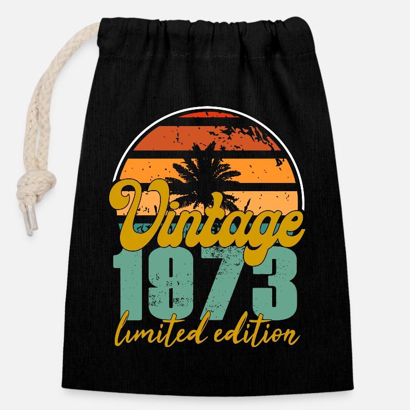 Vintage, 1973, 52e anniversaire, idée cadeau - Sac cadeau en coton avec cordon (14 x 20 cm) - noir