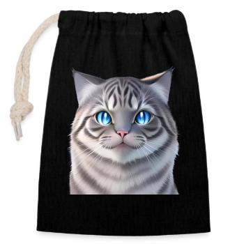 Le chat blanc - Sac cadeau en coton avec cordon (14 x 20 cm) - noir - Devant