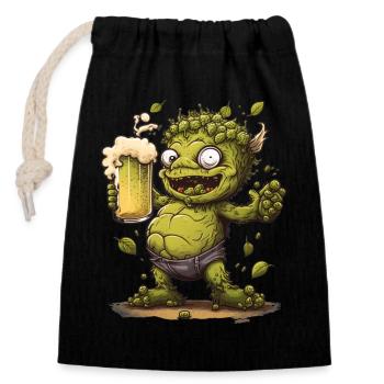 funny hop monster with beer - Closable cotton gift bag (14x20cm) - black - Front