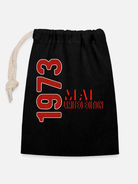 Mai 1973 édition limitée millésime année de naissance - Sac cadeau en coton avec cordon (14 x 20 cm) - noir