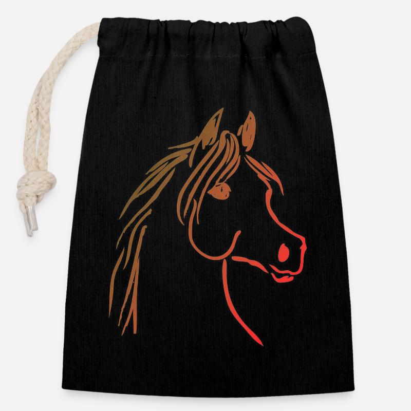 Cheval au trait dégradé orange - Sac cadeau en coton avec cordon (14 x 20 cm) - noir