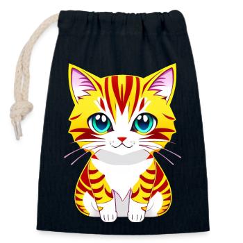 Adorable illustration d’un chat aux yeux bleus - Sac cadeau en coton avec cordon (14 x 20 cm) - bleu marine - Devant