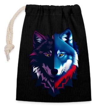 wolf - Closable cotton gift bag (14x20cm) - black - Front