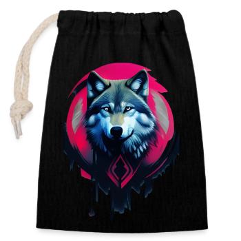 wolf - Closable cotton gift bag (14x20cm) - black - Front