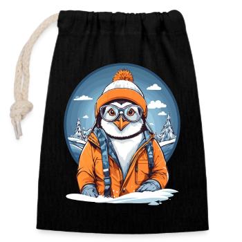 Cute Penguin - Closable cotton gift bag (14x20cm) - black - Front