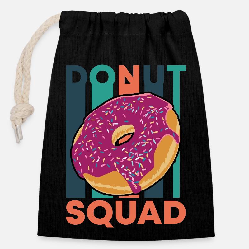 Escouade de beignets - Sac cadeau en coton avec cordon (14 x 20 cm) - noir