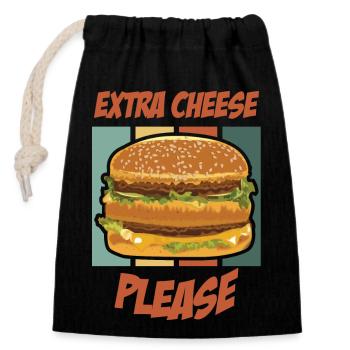 Extra Cheese, Please - burger - Closable cotton gift bag (14x20cm) - black - Front
